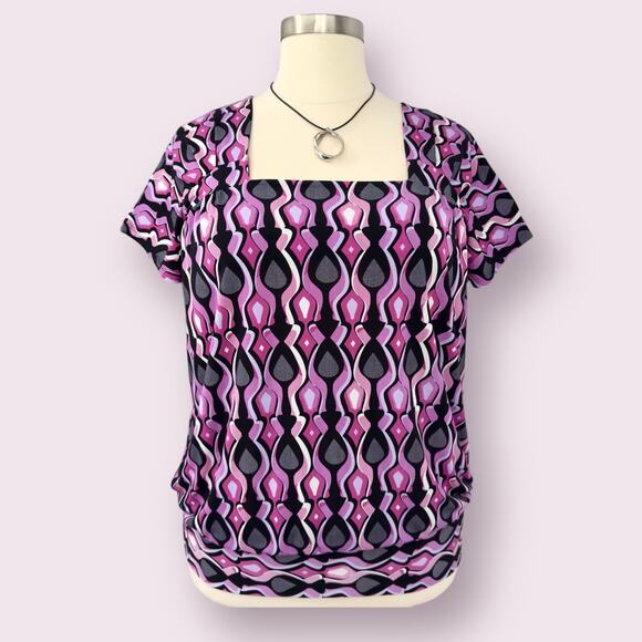 Lane Bryant Top Womens 18/20 Artsy Abstract Print Colorful Pleated Banded Hem - Picture 1 of 8